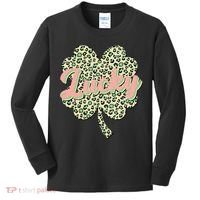 Cute St Patrick's Day Lucky Leopard Print Shamrock Clover Kids Long Sleeve Shirt thumb 0