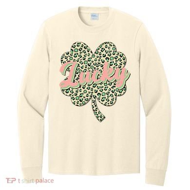 Cute St Patrick's Day Lucky Leopard Print Shamrock Clover Long Sleeve Shirt
