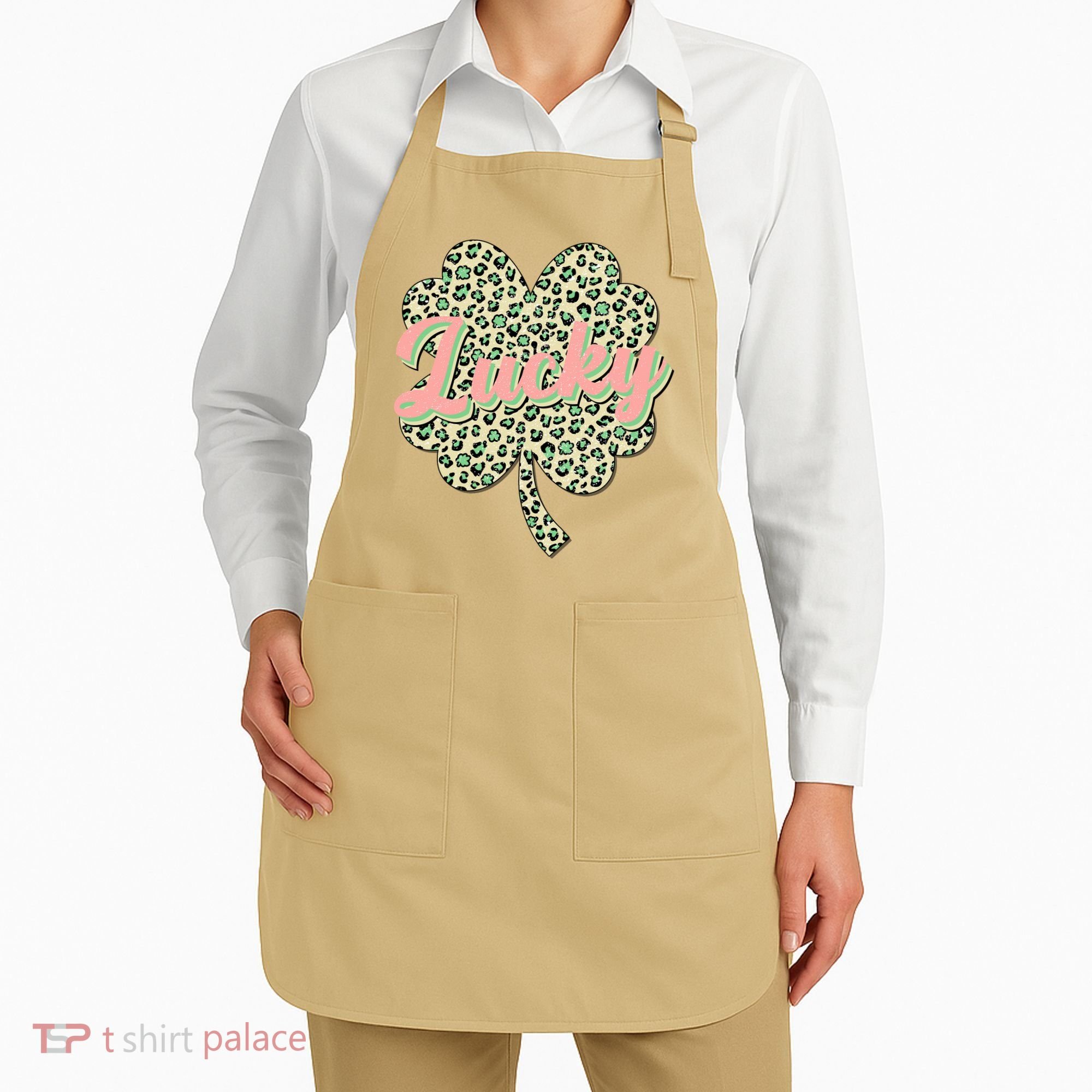 Cute St Patrick's Day Lucky Leopard Print Shamrock Clover Apron
