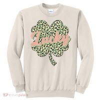 Cute St Patrick's Day Lucky Leopard Print Shamrock Clover Sweatshirt thumb 0