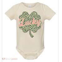 Cute St Patrick's Day Lucky Leopard Print Shamrock Clover Baby Bodysuit thumb 0