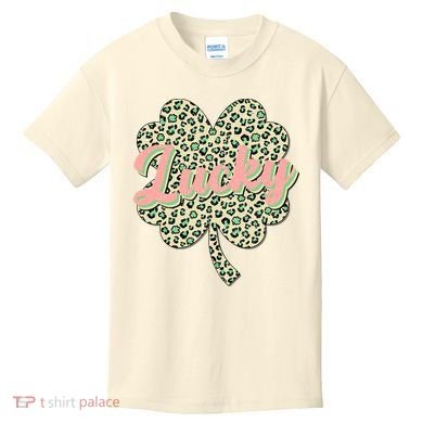 Cute St Patrick's Day Lucky Leopard Print Shamrock Clover Kids T-Shirt