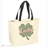 Cute St Patrick's Day Lucky Leopard Print Shamrock Clover Tote Bag thumb 2