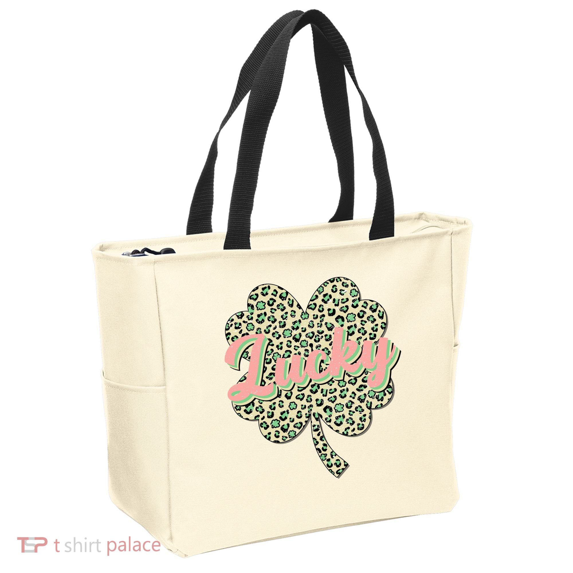 Cute St Patrick's Day Lucky Leopard Print Shamrock Clover Tote Bag