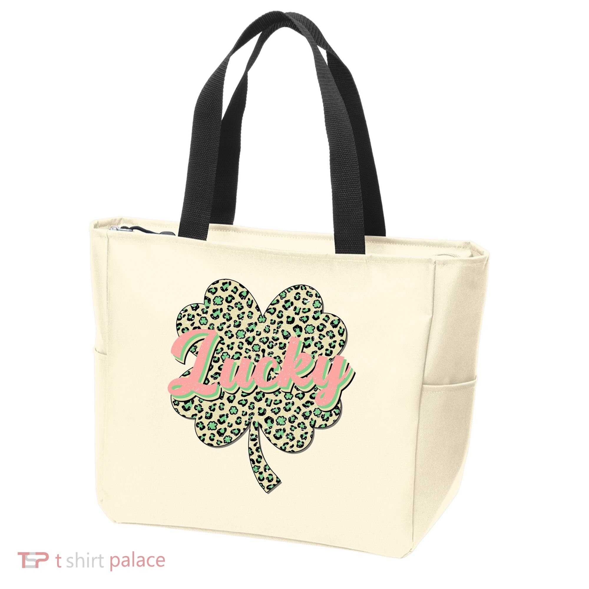 Cute St Patrick's Day Lucky Leopard Print Shamrock Clover Tote Bag