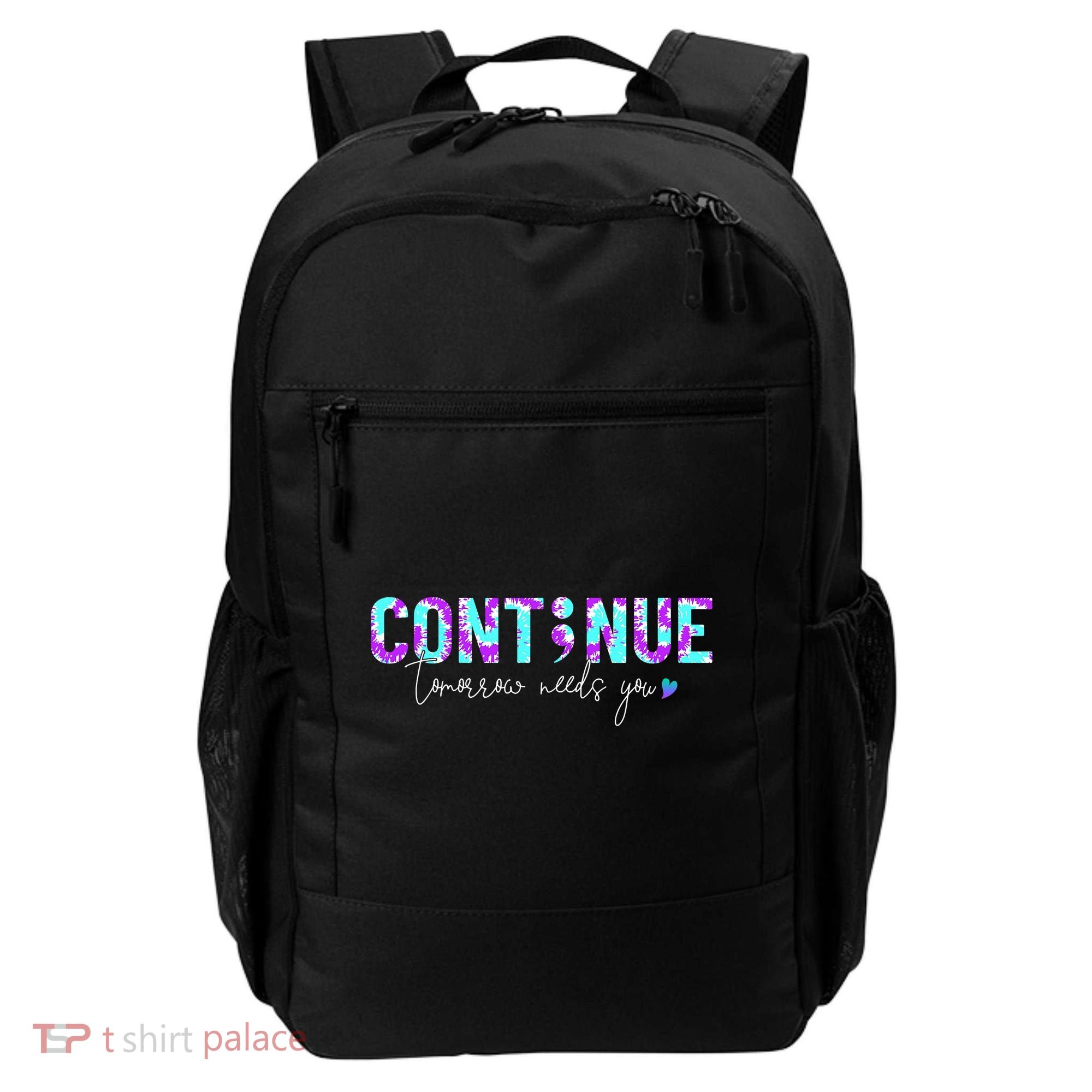 Continue Suicide Prevention Awareness Tie Dye Semicolon Backpack