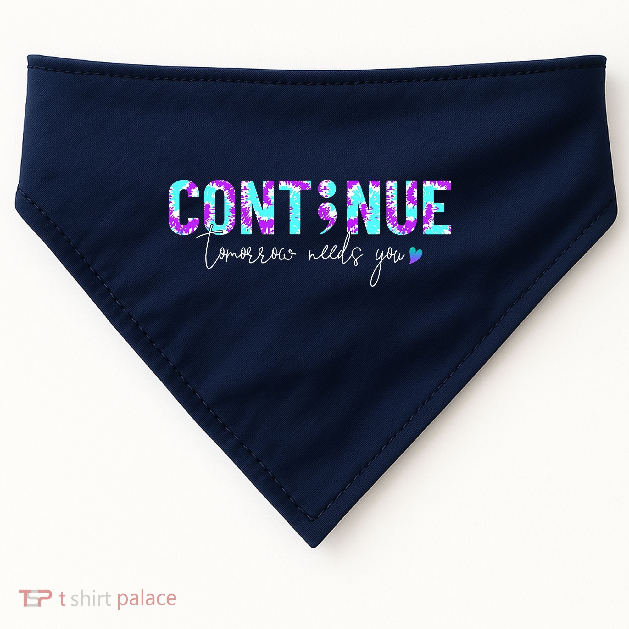Continue Suicide Prevention Awareness Tie Dye Semicolon USA-Made Doggie Bandana