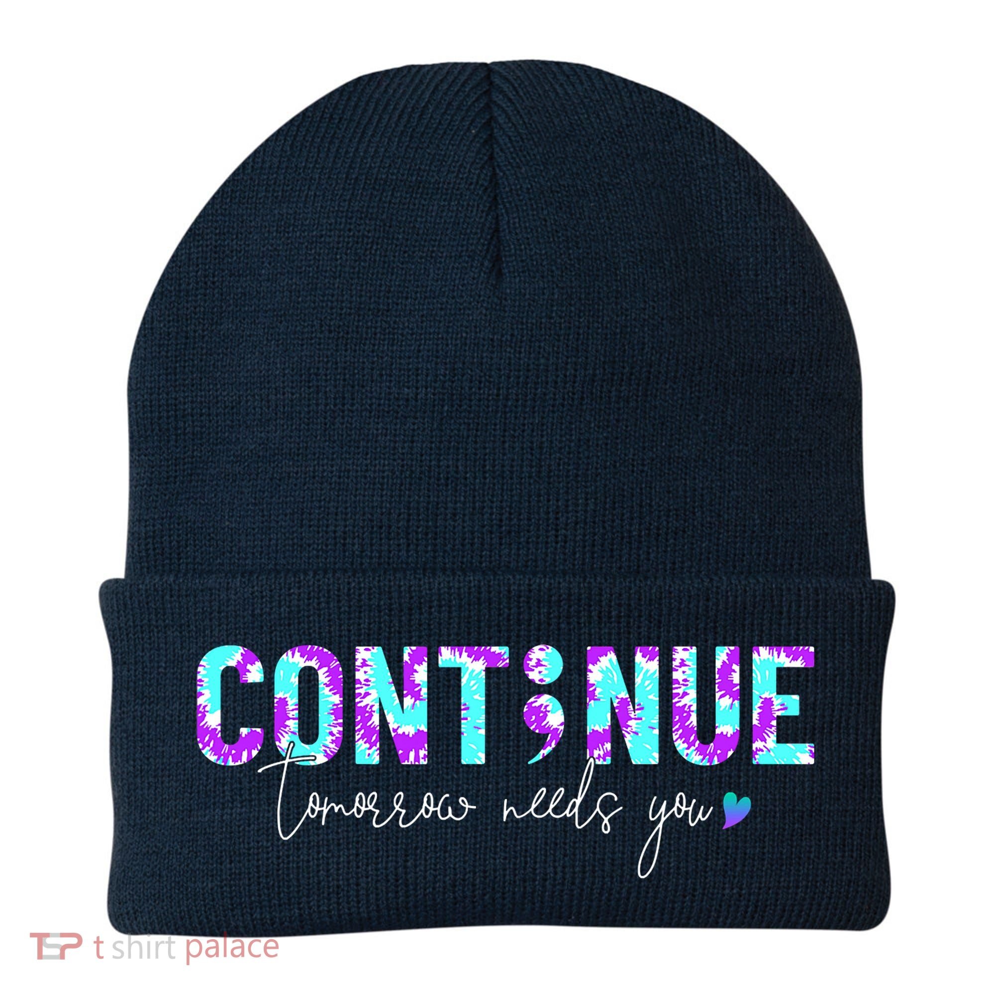 Continue Suicide Prevention Awareness Tie Dye Semicolon Beanie
