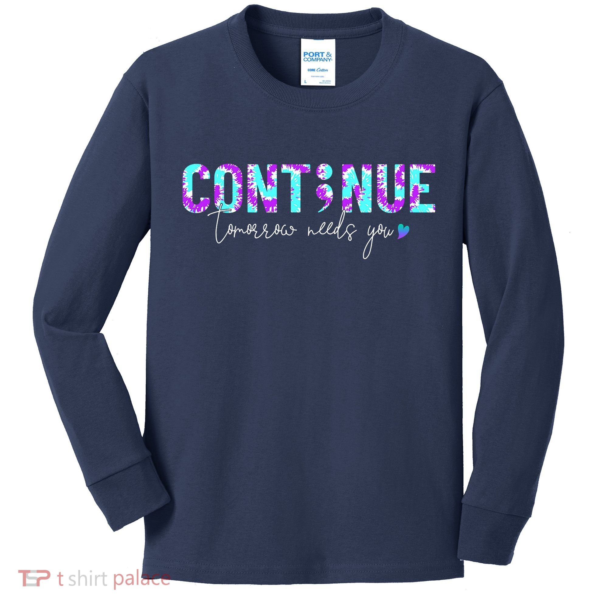 Continue Suicide Prevention Awareness Tie Dye Semicolon Kids Long Sleeve Shirt