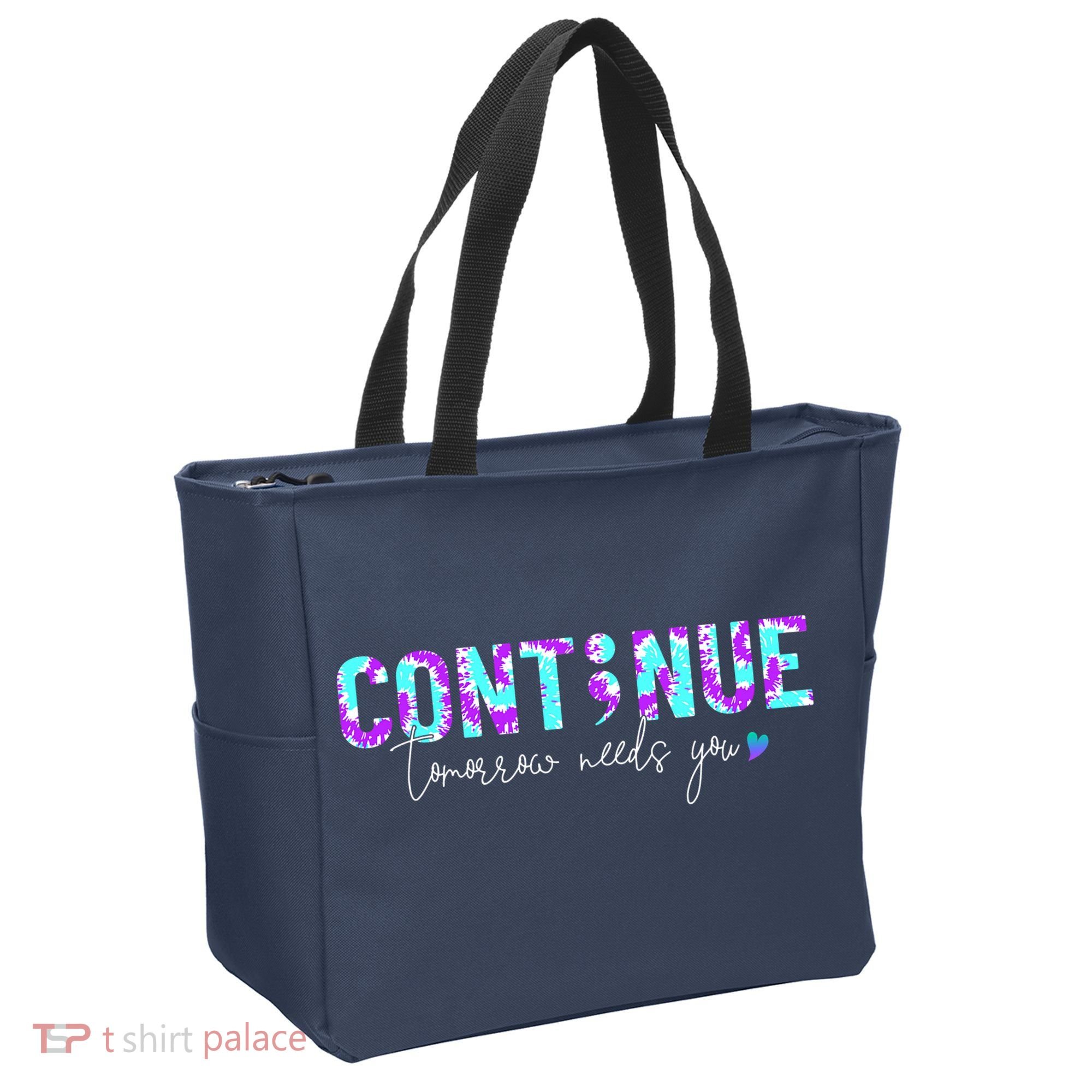 Continue Suicide Prevention Awareness Tie Dye Semicolon Tote Bag