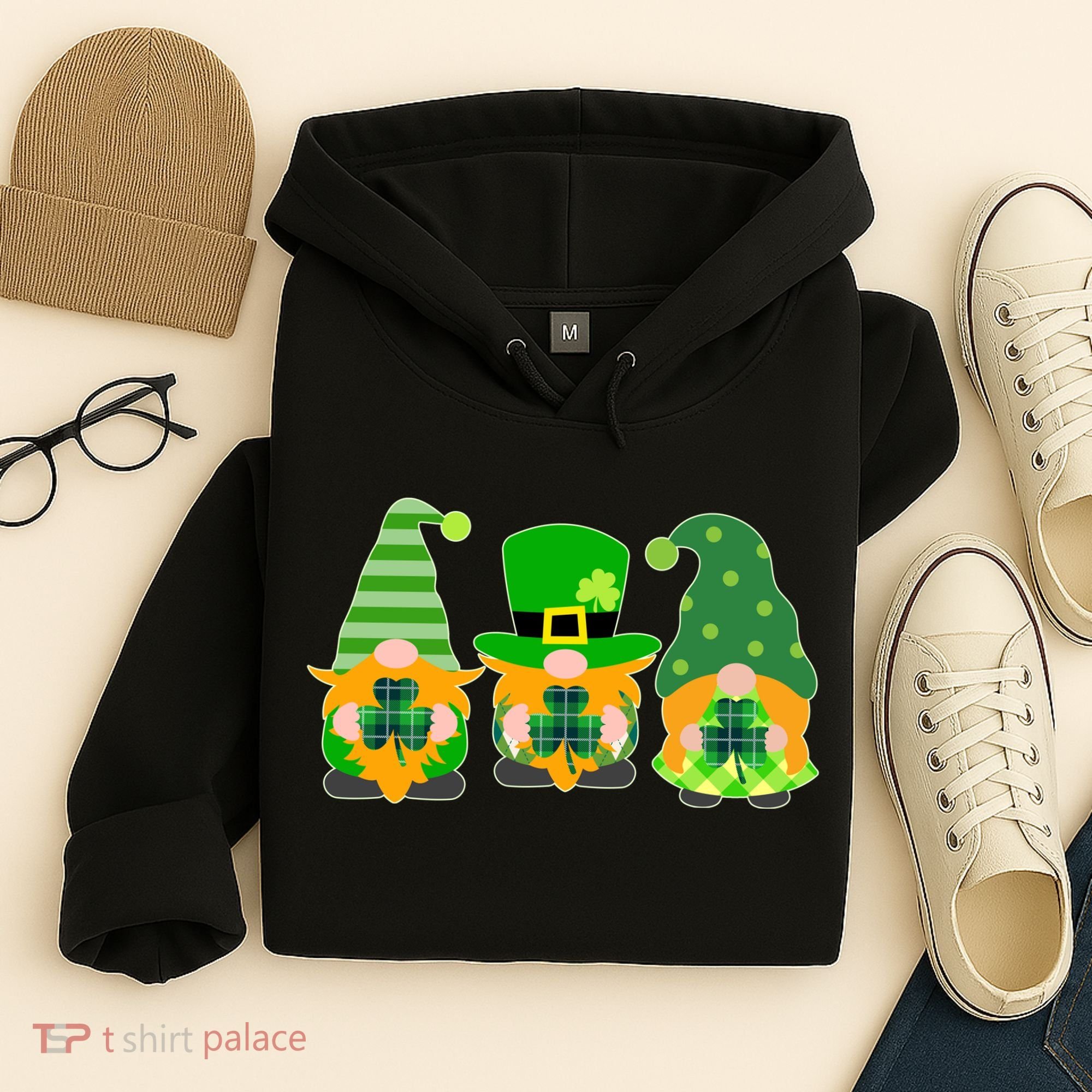 Cute St Patrick's Day Shamrock Gnomes Multi Patterns Hoodie