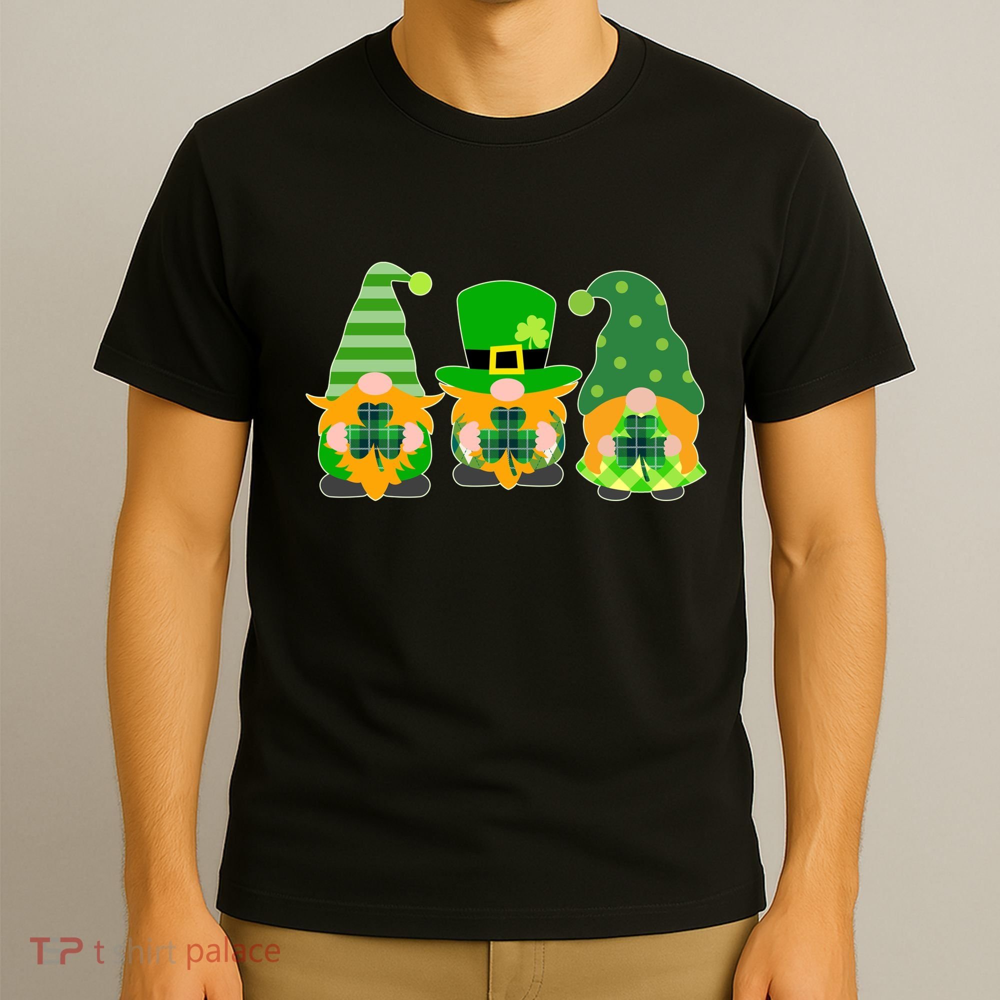 Cute St Patrick's Day Shamrock Gnomes Multi Patterns T-Shirt