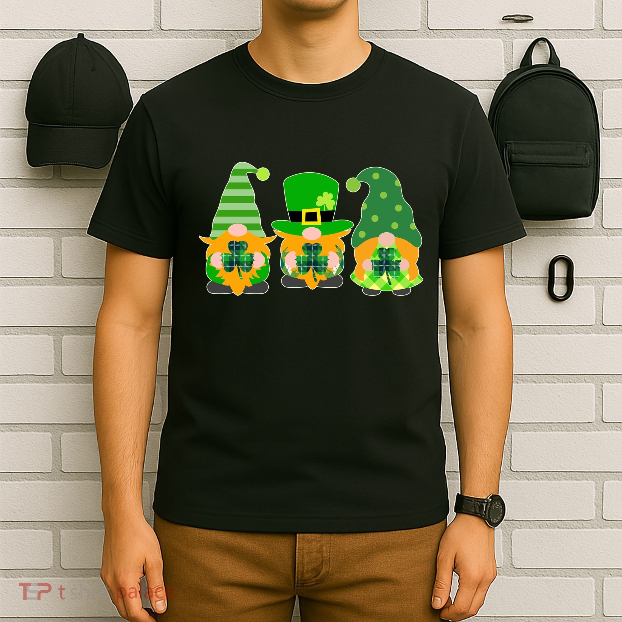Cute St Patrick's Day Shamrock Gnomes Multi Patterns T-Shirt