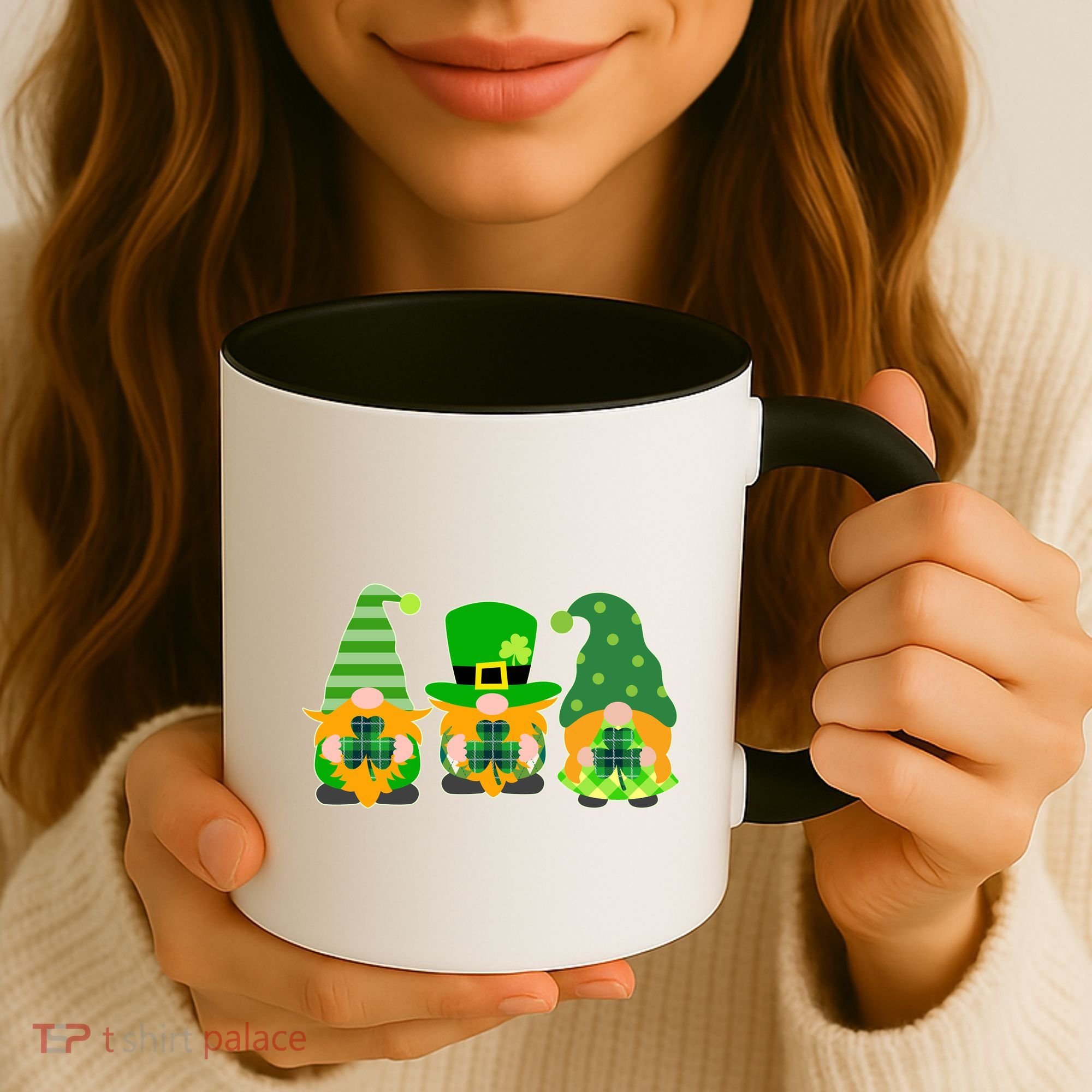 Cute St Patrick's Day Shamrock Gnomes Multi Patterns Coffee Mug