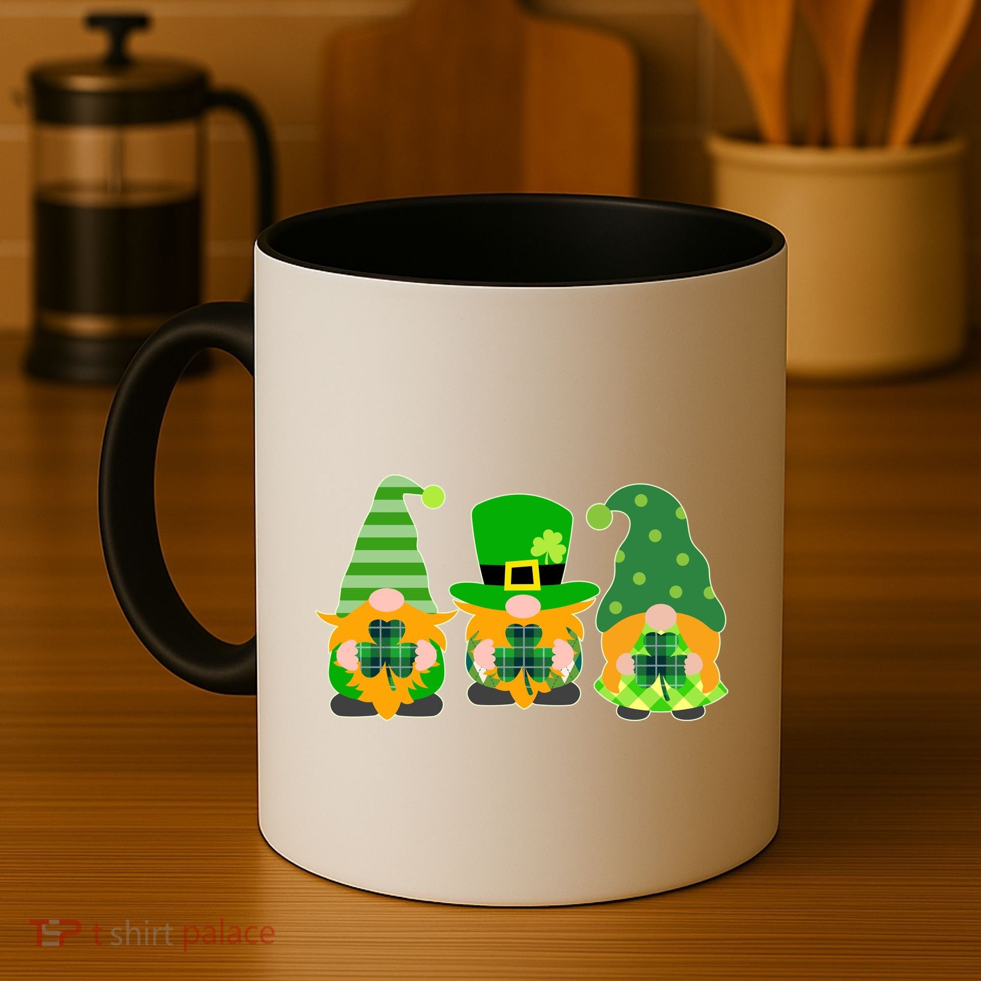 Cute St Patrick's Day Shamrock Gnomes Multi Patterns Coffee Mug