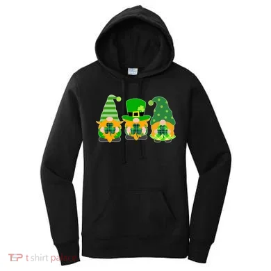 Cute St Patrick's Day Shamrock Gnomes Multi Patterns Women's Hoodie