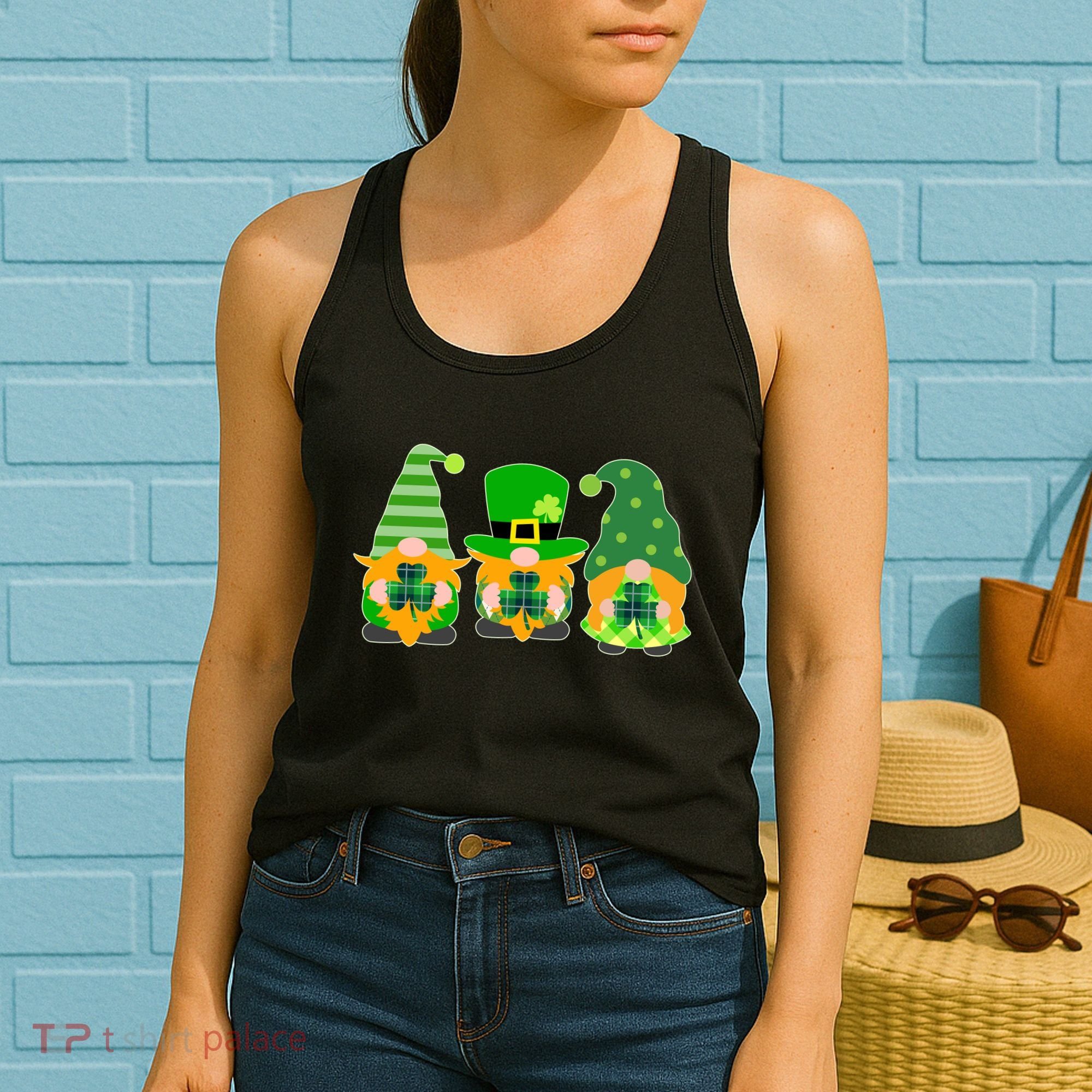 Cute St Patrick's Day Shamrock Gnomes Multi Patterns Women's Tank Top