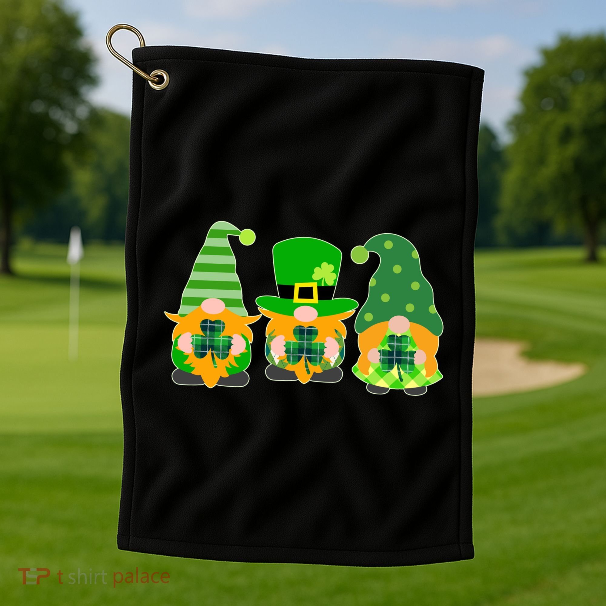 Cute St Patrick's Day Shamrock Gnomes Multi Patterns Golf Towel
