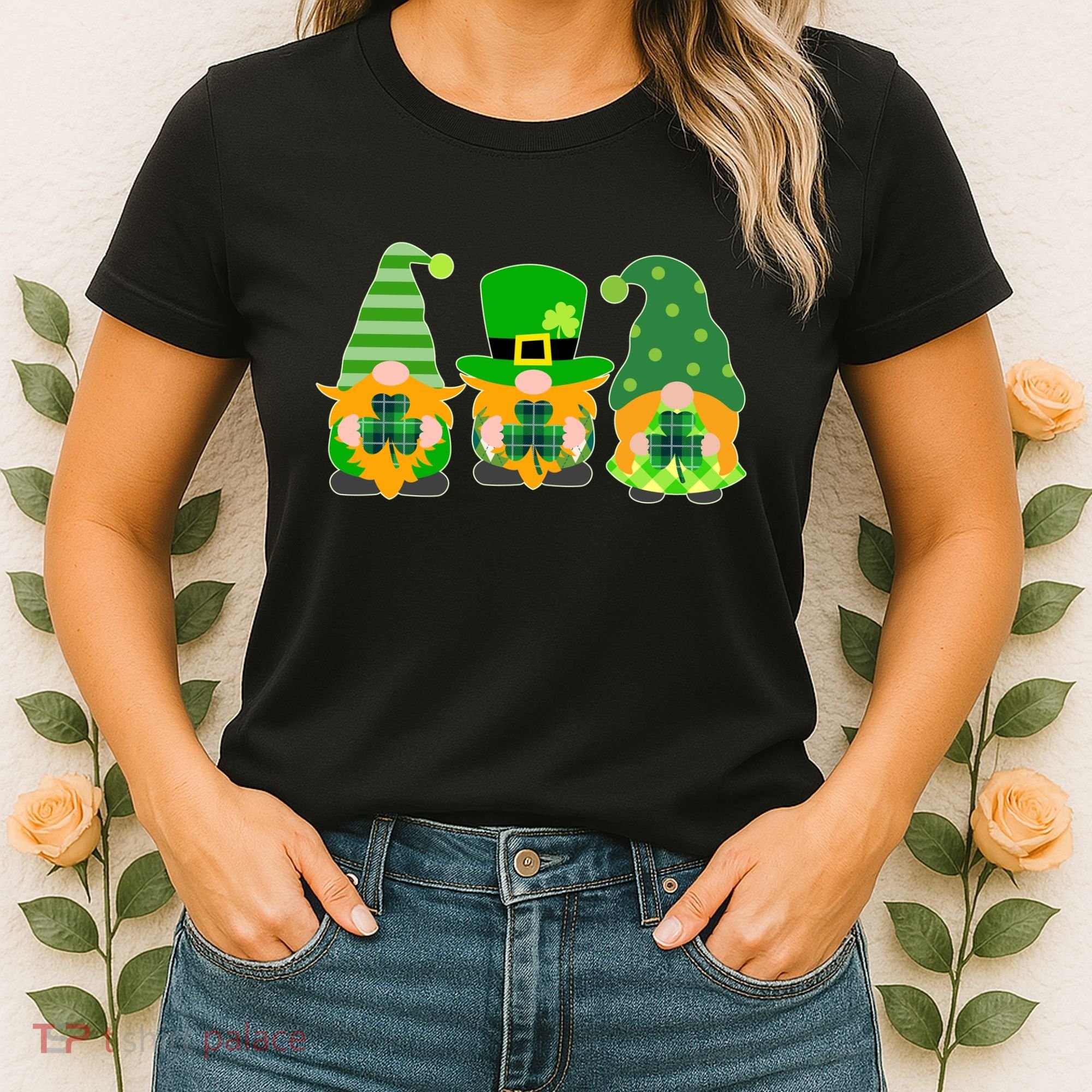 Cute St Patrick's Day Shamrock Gnomes Multi Patterns Women's T-Shirt