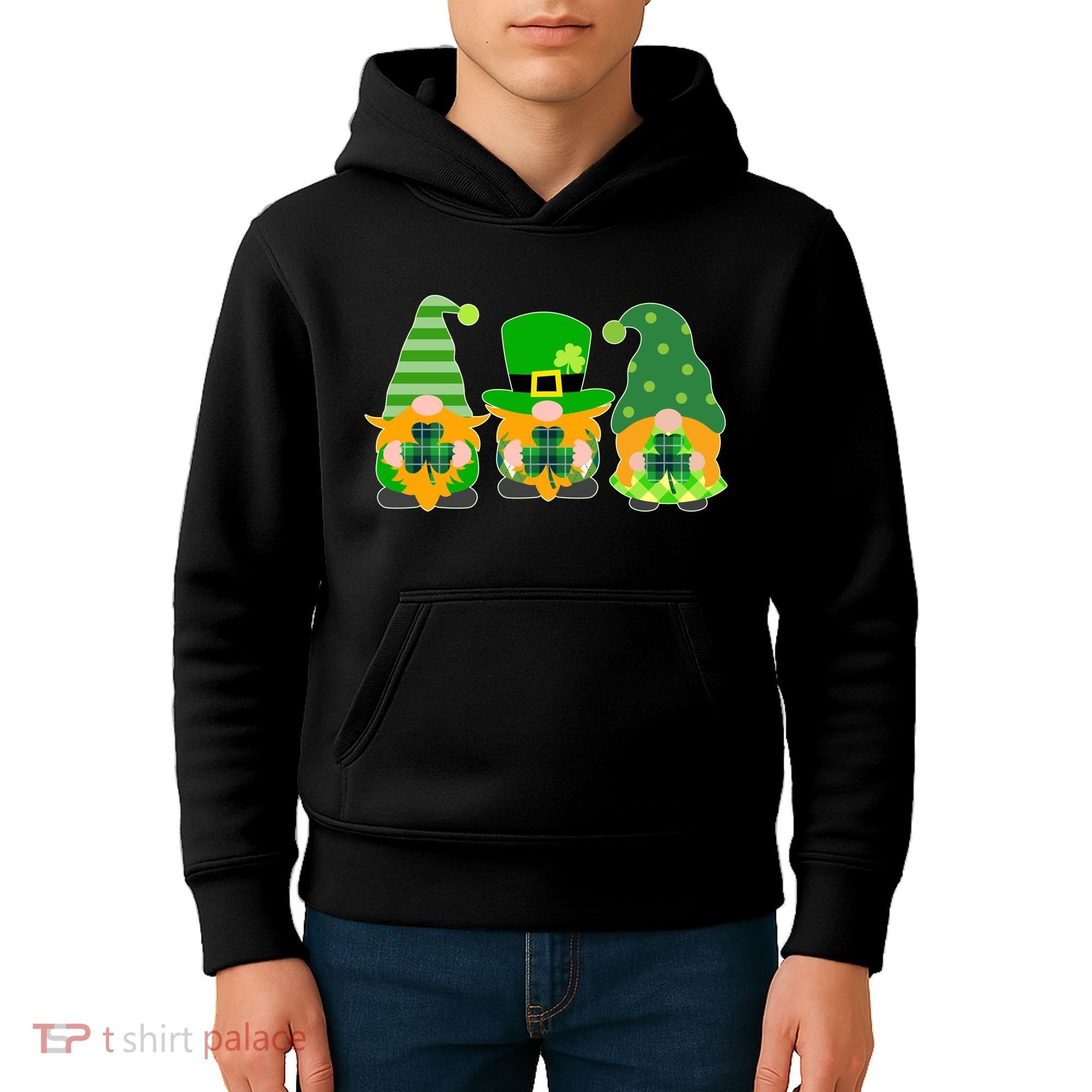 Cute St Patrick's Day Shamrock Gnomes Multi Patterns Kids Hoodie