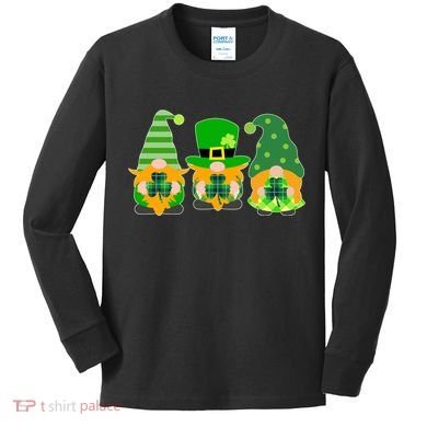 Cute St Patrick's Day Shamrock Gnomes Multi Patterns Kids Long Sleeve Shirt