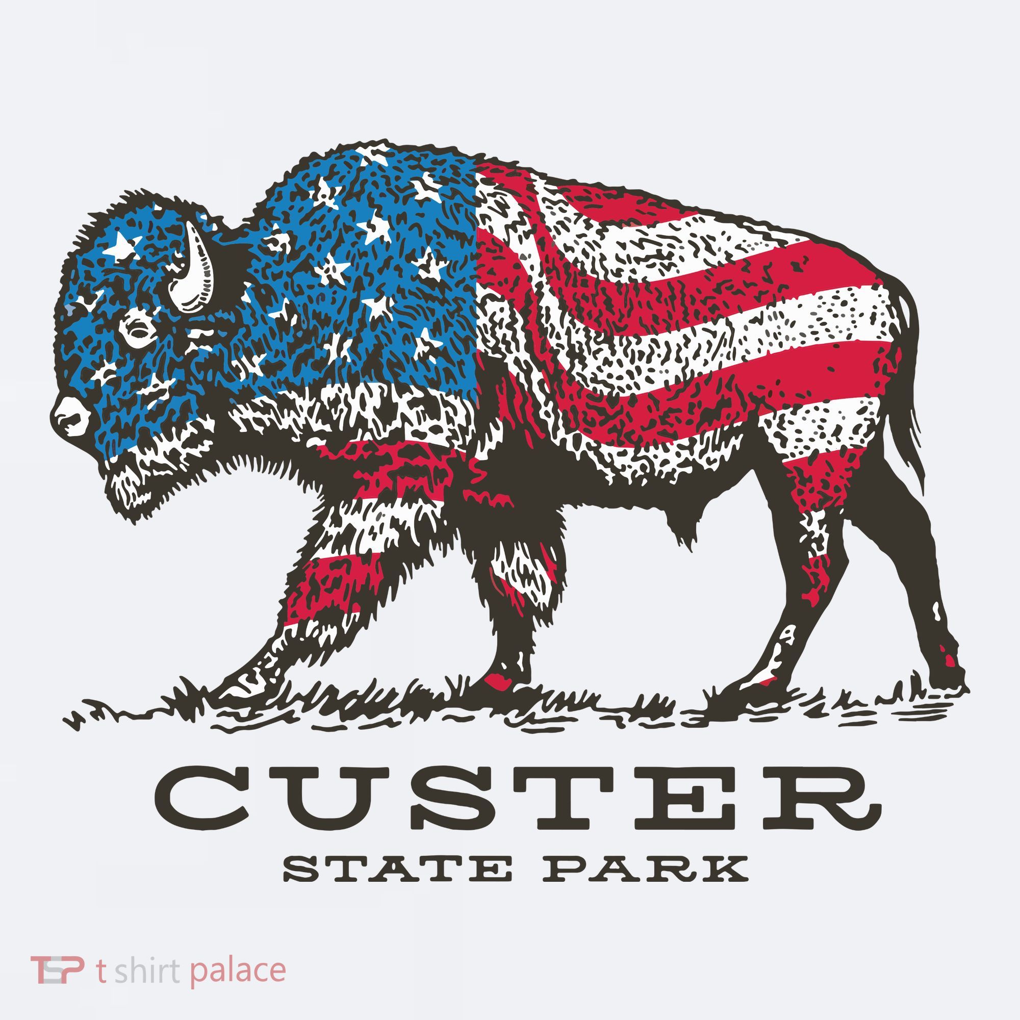 Custer State Park South Dakota Buffalo Roundup Patriotic Sueded Cloud Jersey T-Shirt