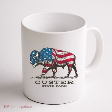 Custer State Park South Dakota Buffalo Roundup Patriotic Coffee Mug back
