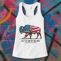 Custer State Park South Dakota Buffalo Roundup Patriotic Women's Tank Top thumb 3