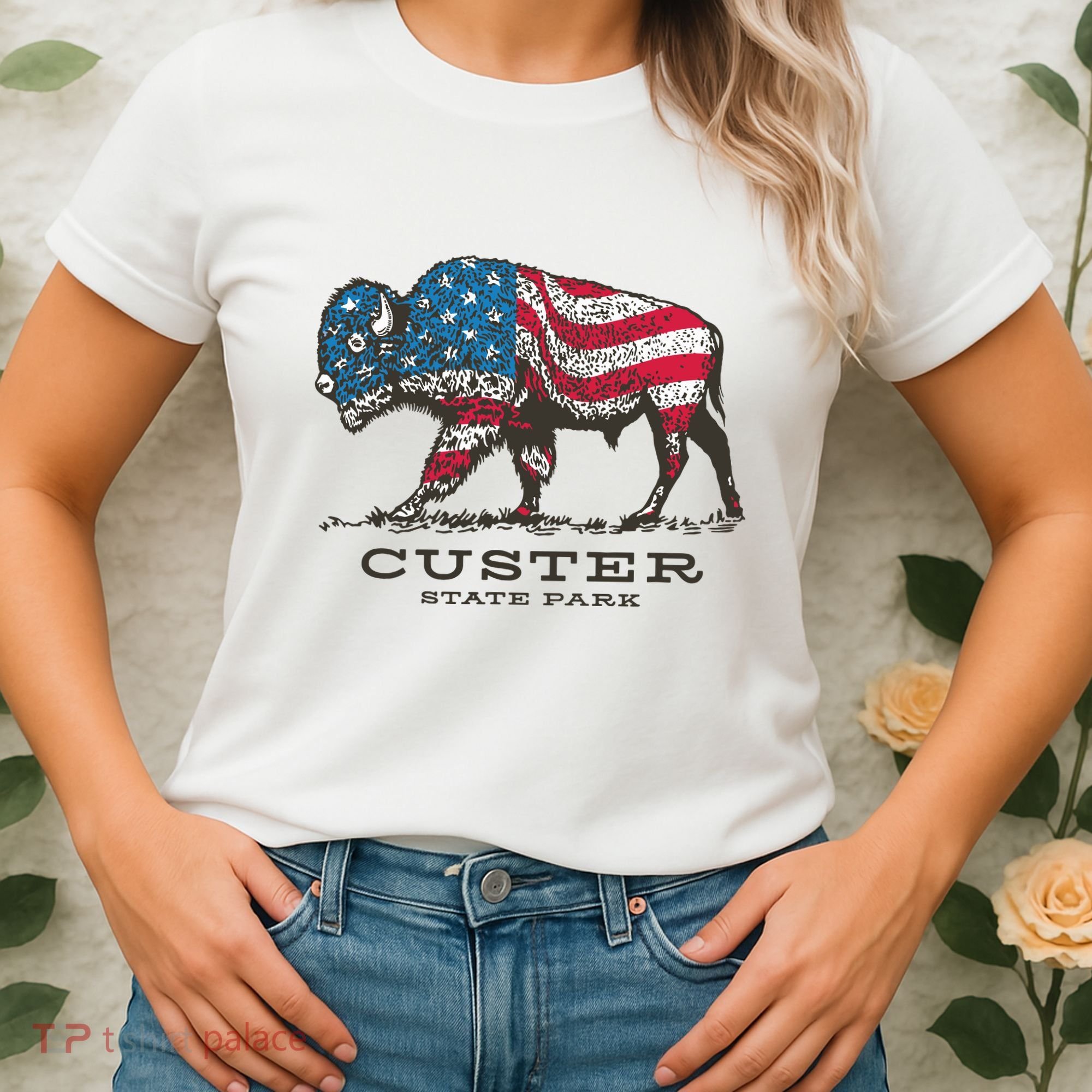 Custer State Park South Dakota Buffalo Roundup Patriotic Women's T-Shirt