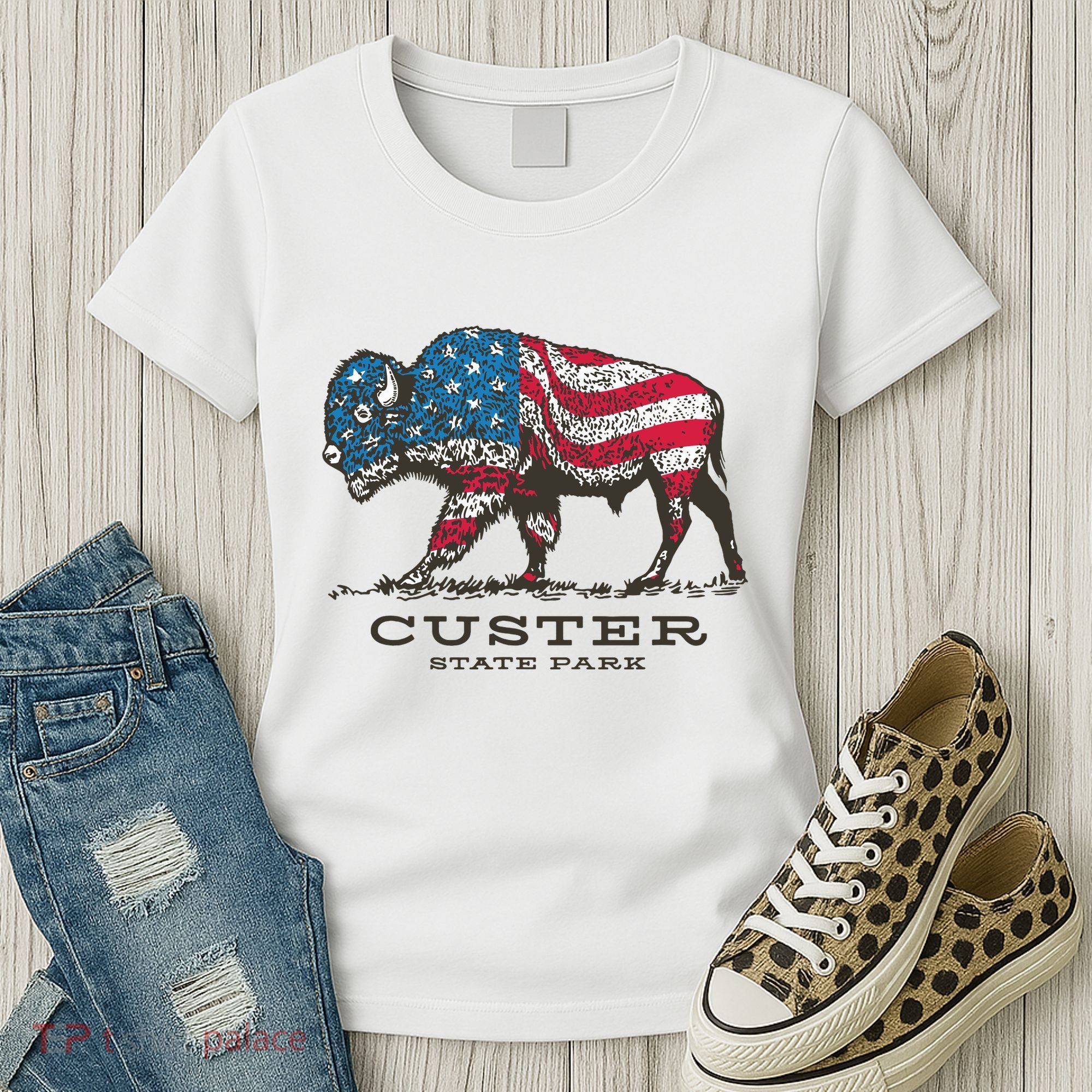 Custer State Park South Dakota Buffalo Roundup Patriotic Women's T-Shirt