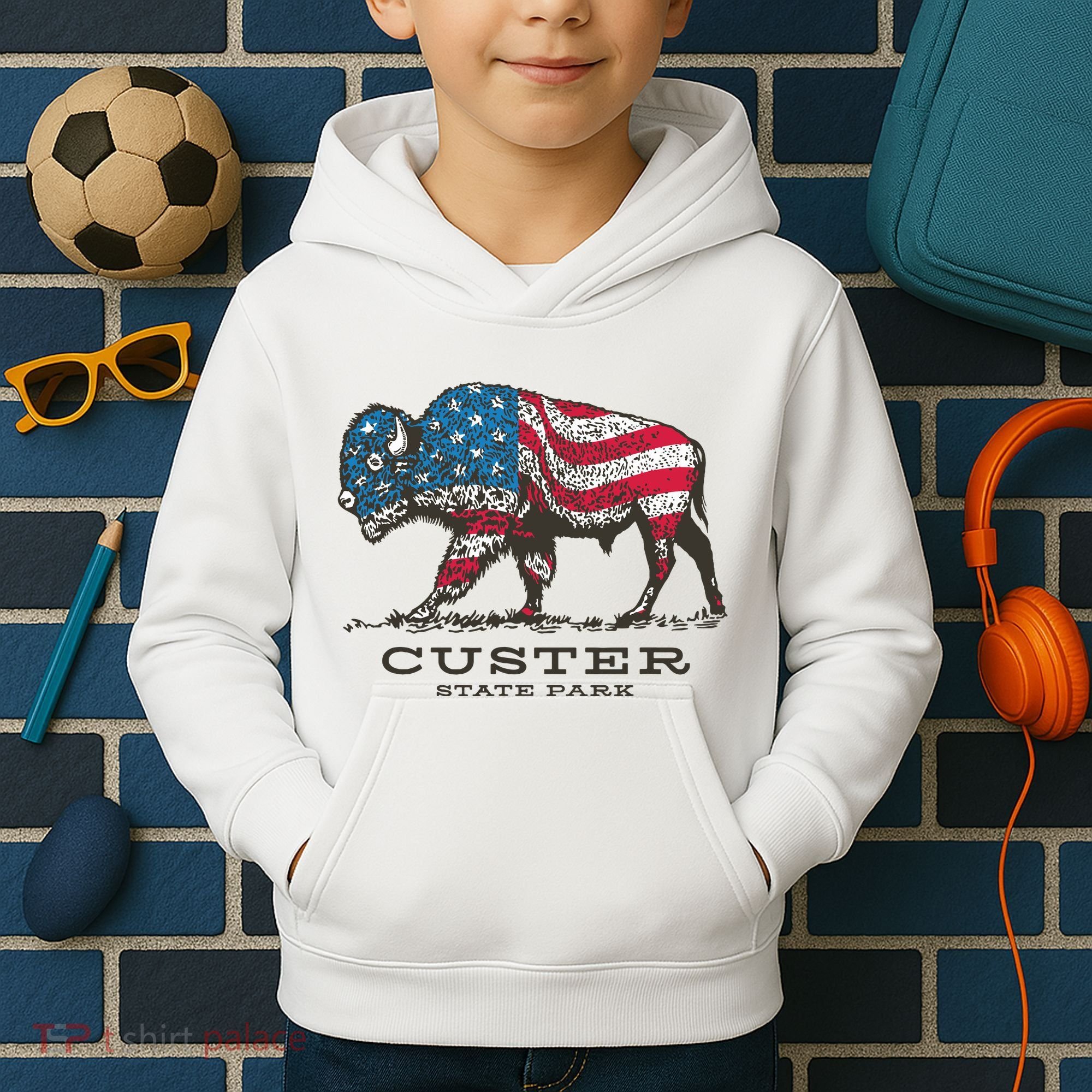 Custer State Park South Dakota Buffalo Roundup Patriotic Kids Hoodie