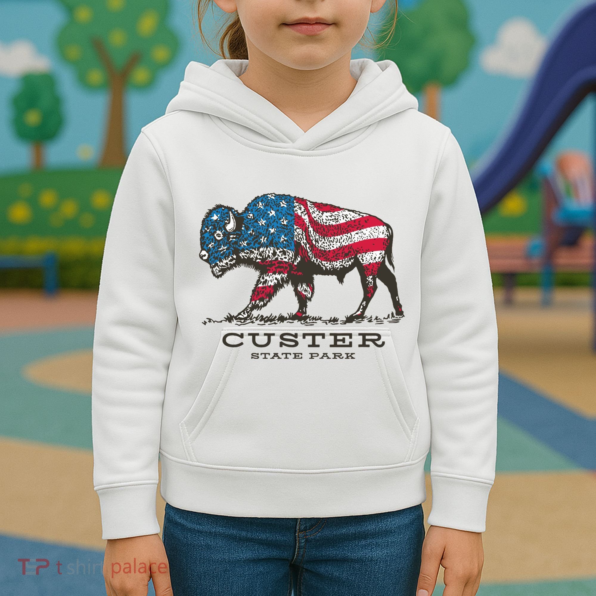 Custer State Park South Dakota Buffalo Roundup Patriotic Kids Hoodie