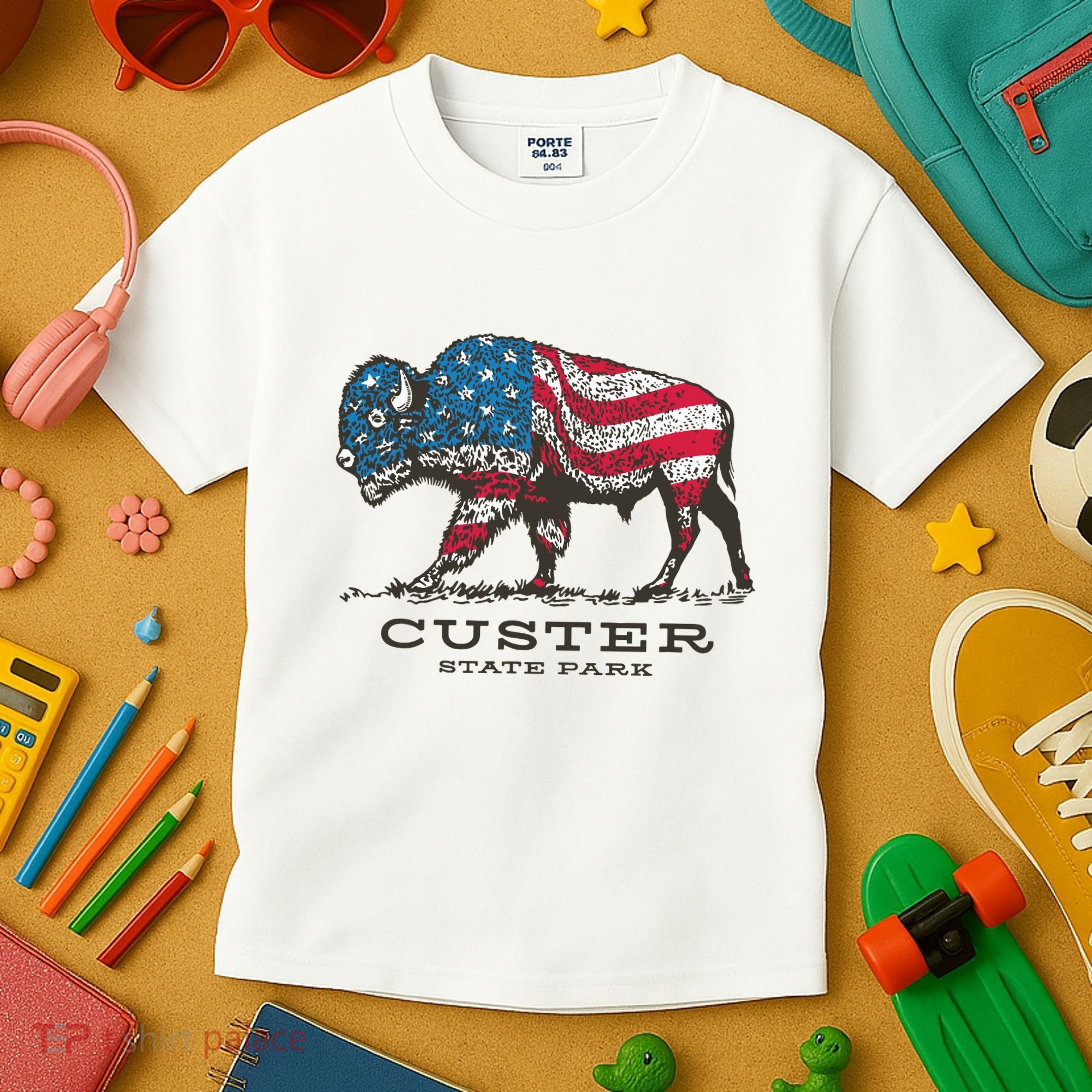 Custer State Park South Dakota Buffalo Roundup Patriotic Kids T-Shirt