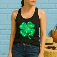 Cute St Patricks Day Tie Dye Shamrock Clover Women's Tank Top thumb 2