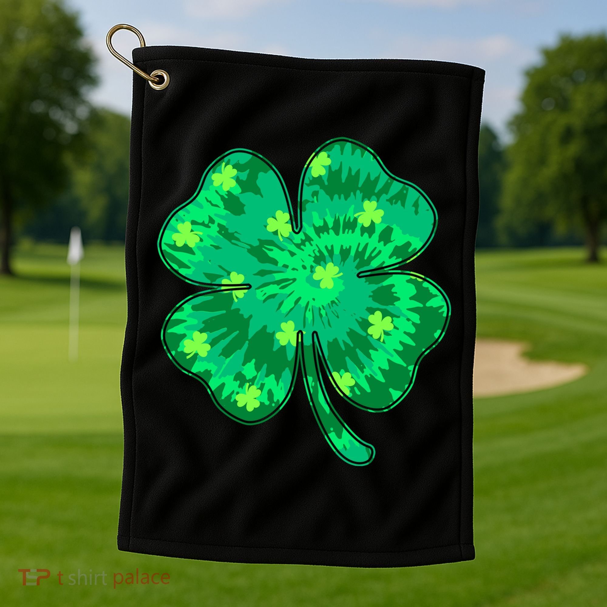 Cute St Patricks Day Tie Dye Shamrock Clover Golf Towel