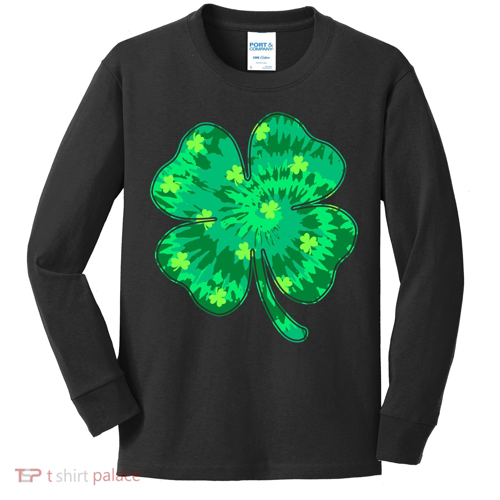 Cute St Patricks Day Tie Dye Shamrock Clover Kids Long Sleeve Shirt