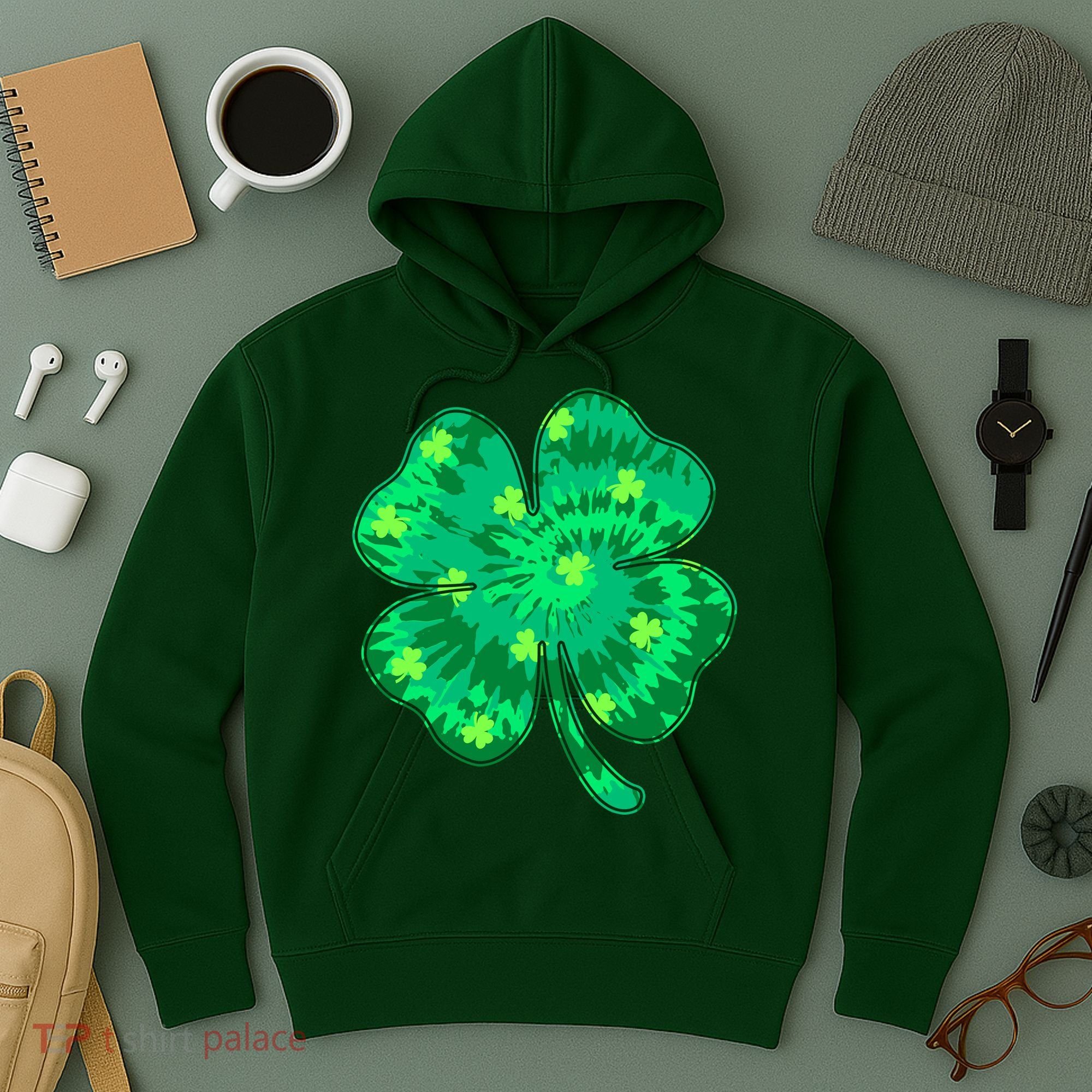 Cute St Patricks Day Tie Dye Shamrock Clover Hoodie