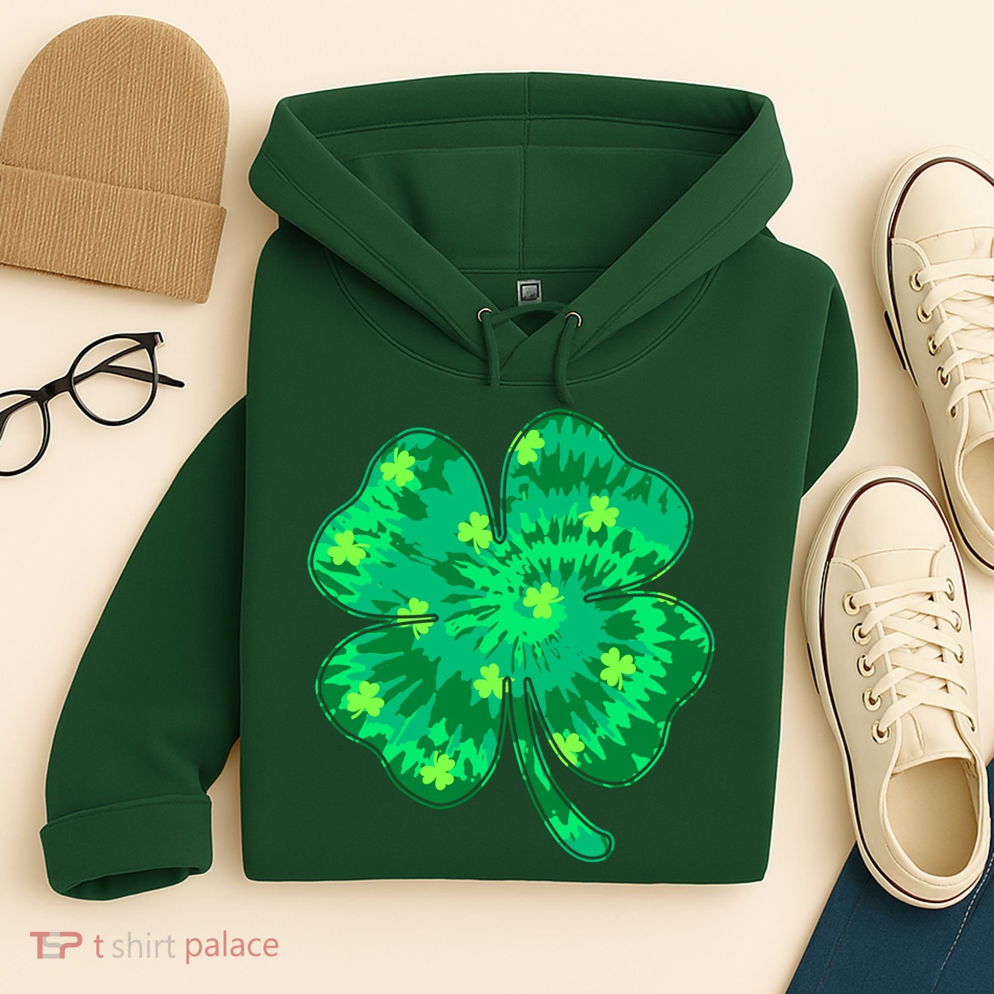 Cute St Patricks Day Tie Dye Shamrock Clover Hoodie