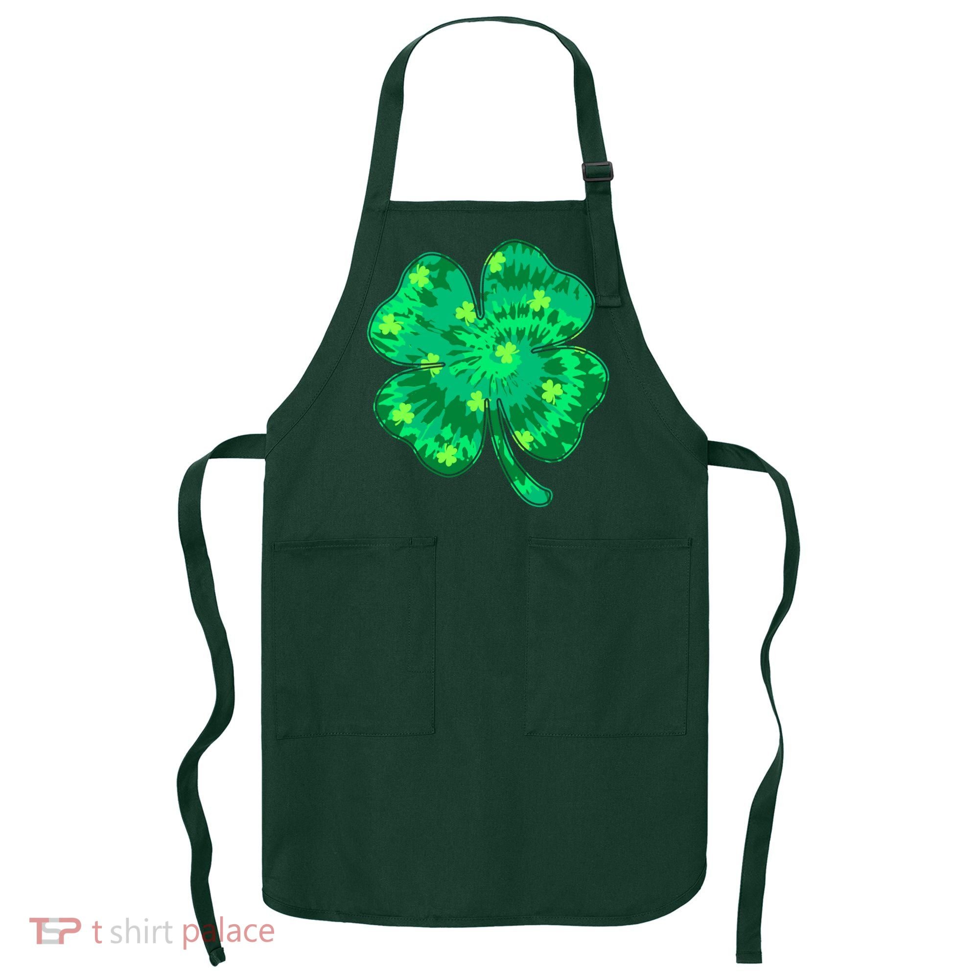 Cute St Patricks Day Tie Dye Shamrock Clover Apron