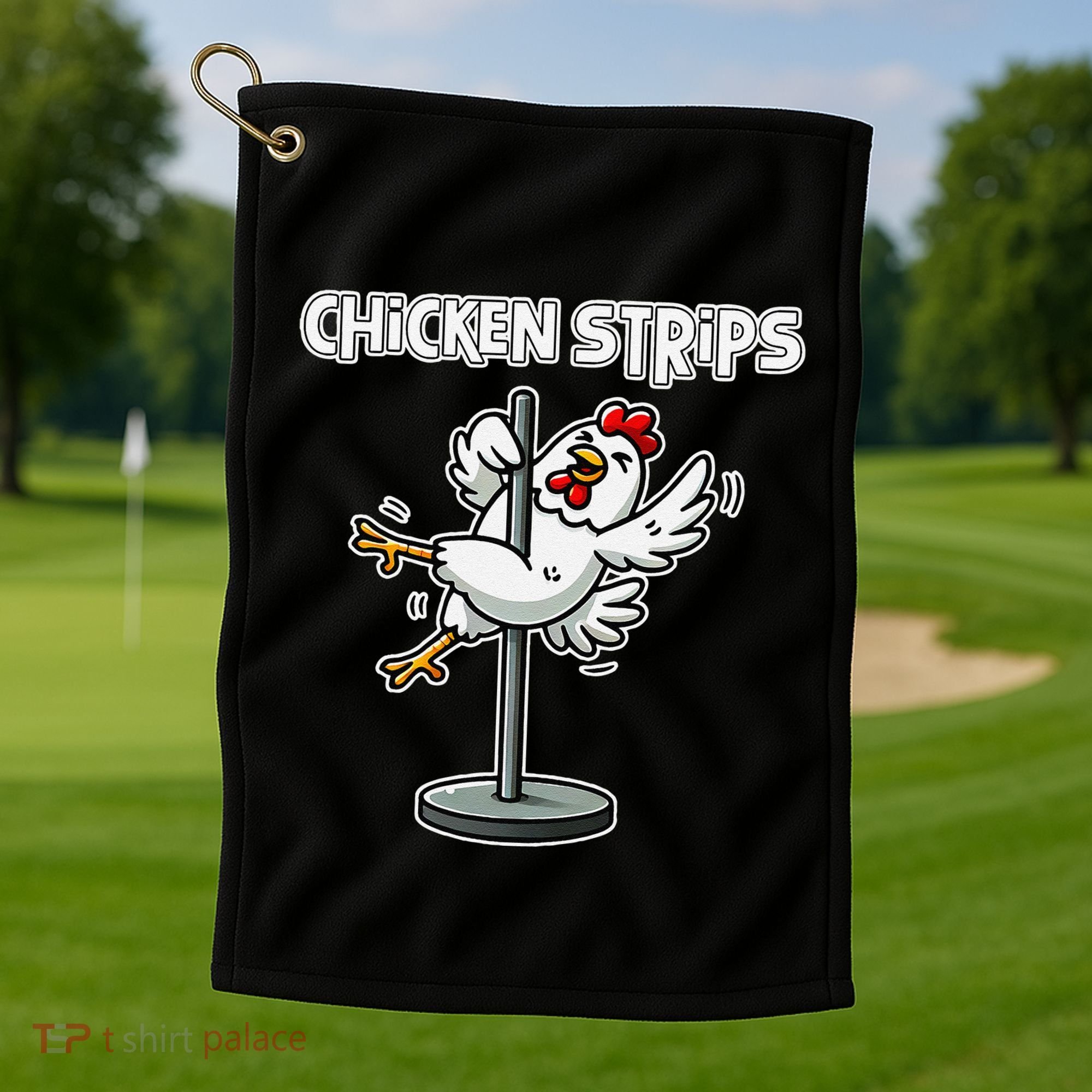 Chicken Strips Pun Funny Sarcastic Life Quotes Jokes Humor Golf Towel