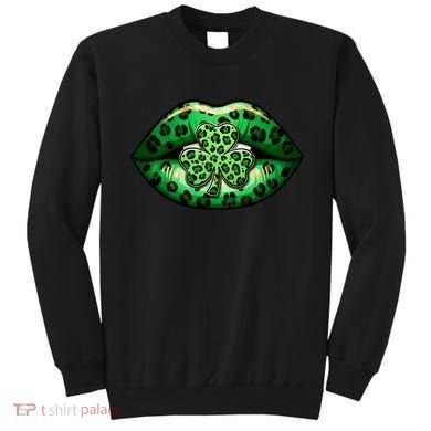 Cute St Patrick's Day Leopard Print Lip Print Shamrock Clover Sweatshirt