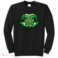 Cute St Patrick's Day Leopard Print Lip Print Shamrock Clover Sweatshirt thumb 0