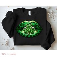 Cute St Patrick's Day Leopard Print Lip Print Shamrock Clover Sweatshirt thumb 2