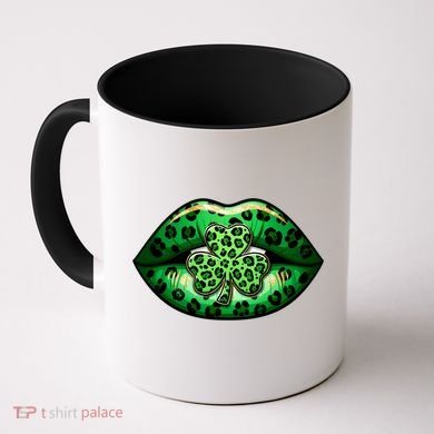 Cute St Patrick's Day Leopard Print Lip Print Shamrock Clover Coffee Mug