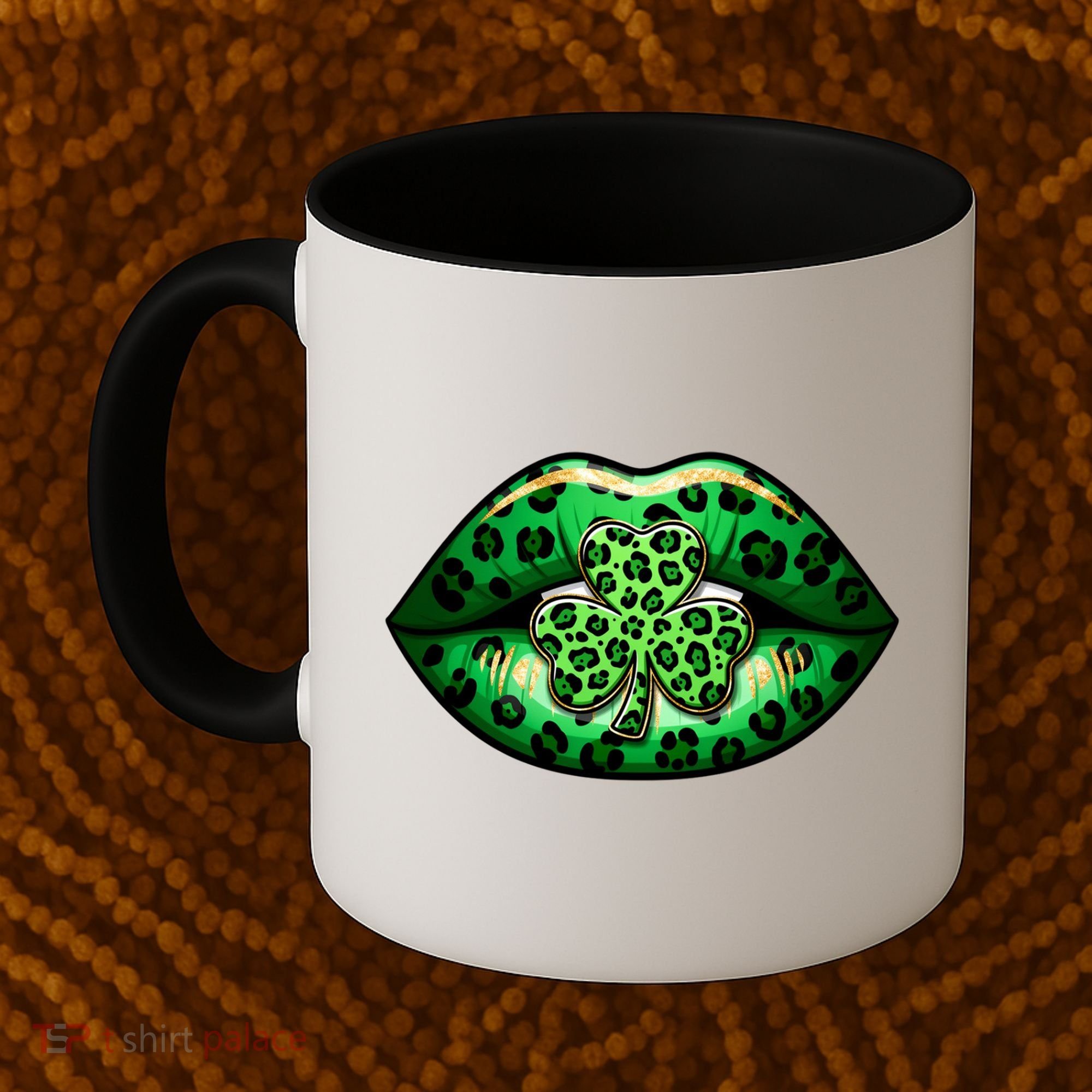 Cute St Patrick's Day Leopard Print Lip Print Shamrock Clover Coffee Mug