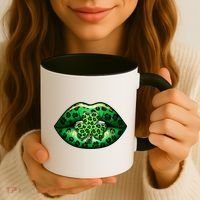Cute St Patrick's Day Leopard Print Lip Print Shamrock Clover Coffee Mug thumb 3