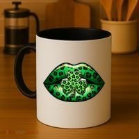 Cute St Patrick's Day Leopard Print Lip Print Shamrock Clover Coffee Mug thumb 4