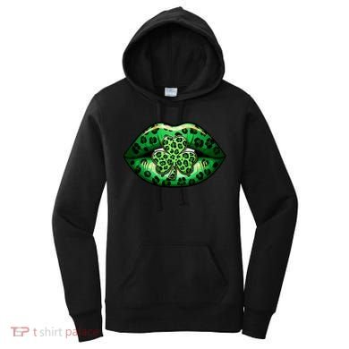 Cute St Patrick's Day Leopard Print Lip Print Shamrock Clover Women's Hoodie