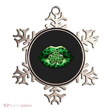 Cute St Patrick's Day Leopard Print Lip Print Shamrock Clover Ornament