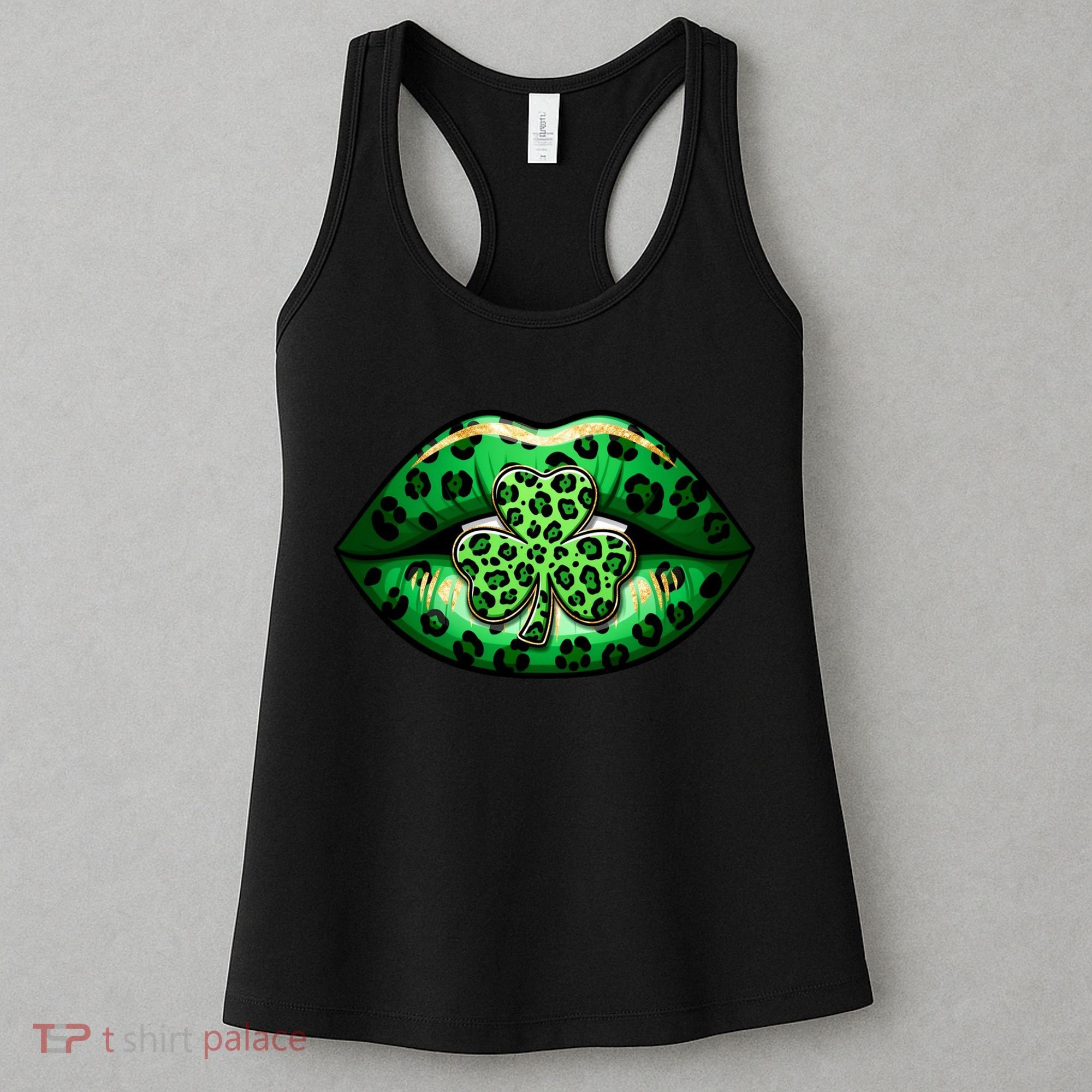 Cute St Patrick's Day Leopard Print Lip Print Shamrock Clover Women's Tank Top